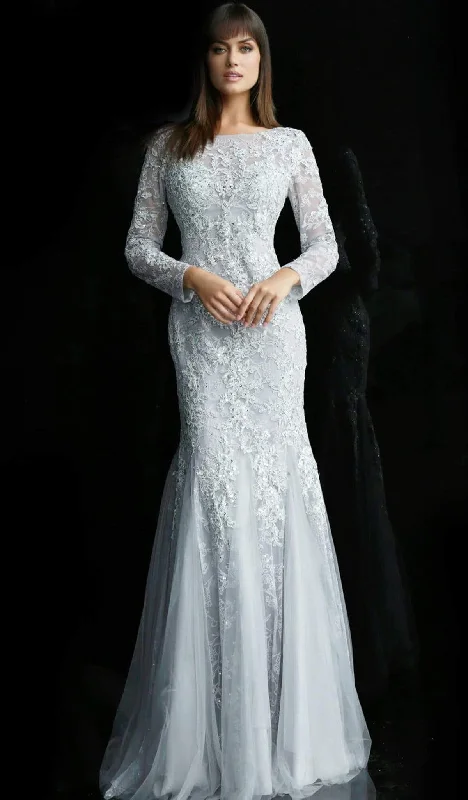 Formal Dress for Sports AwardsJovani - Long Sleeve Lace Accented Trumpet Gown 62766SC