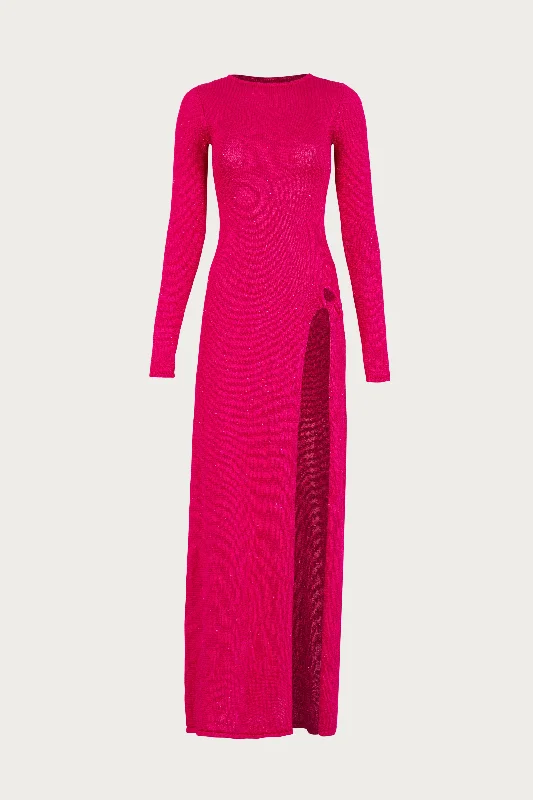 Fitted Silk Long Sleeves DressLong Sleeve Twist Dress (Hot Pink Sequin)