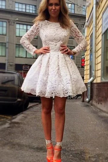 maxi party dressesElegant Long Sleeve Short Homecoming Dress With Lace