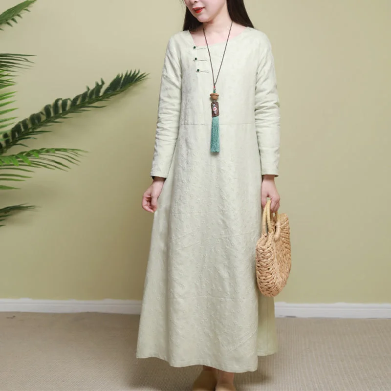 Funky Long Sleeves Cami DressAutumn Retro Solid Long Sleeve Figured Linen Dress