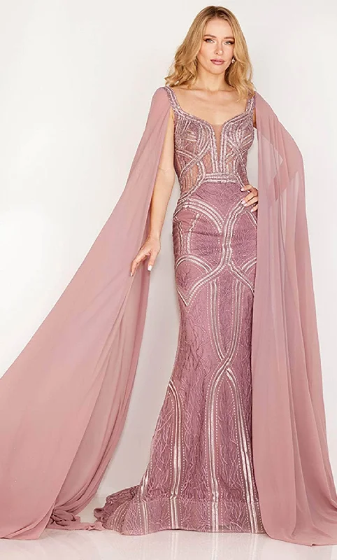 Formal Dress for Summer WeddingsCecilia Couture 194 - Chiffon Train Sleeve Sheath Gown