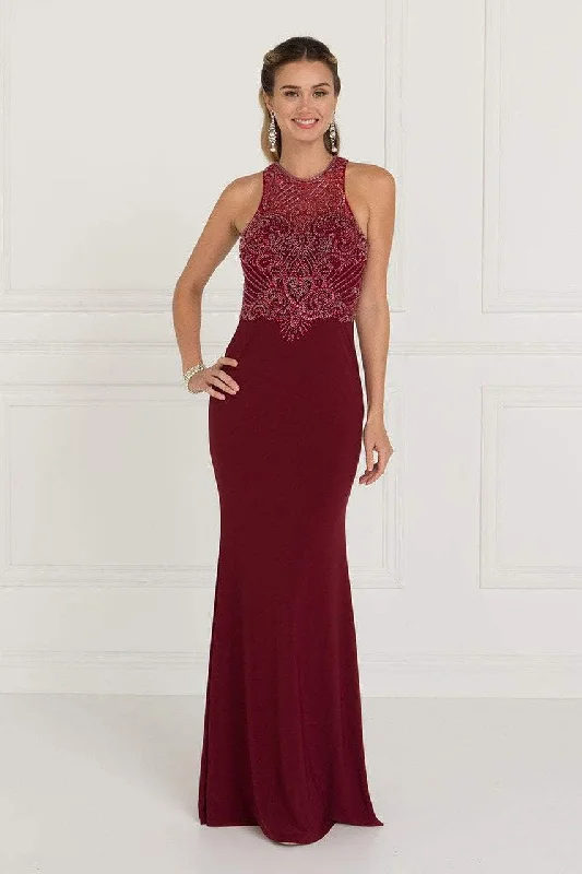 Plus Size Formal Dresses OnlineElizabeth K - GL1507 Illusion Tonal Beaded Jersey Sheath Gown