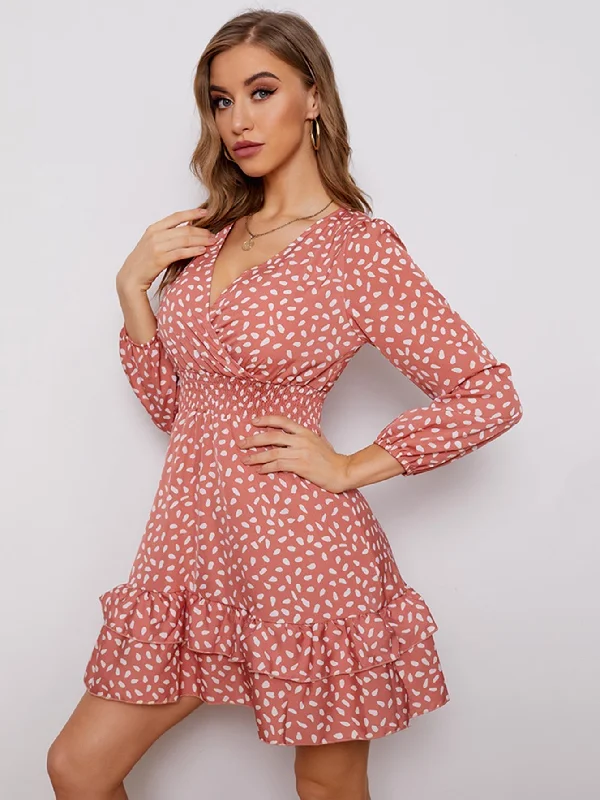 Formal Long Sleeves Bodycon DressKittenAlarm - Women's sexy v-neck bubble long sleeve small floral dress