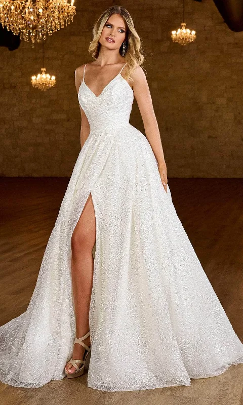 Formal Dress for Art GalleriesRachel Allan Bridal RB3200 - Surplice V-Neck Glitter Bridal Gown