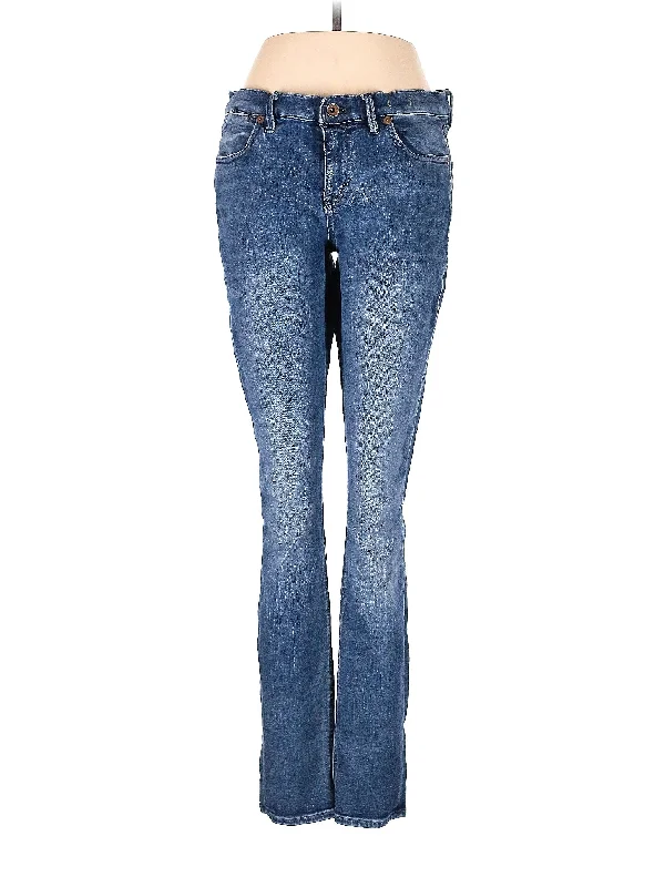 women's denim jeans with frayed edgesMid-Rise Bootleg Jeans in Medium Wash