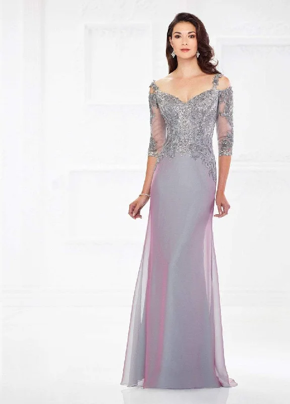 Formal Dress for Resort EventsMontage by Mon Cheri - Metallic Lace Bodice Chiffon Gown 118974 - 1 Pc Plum In Size 20 Available