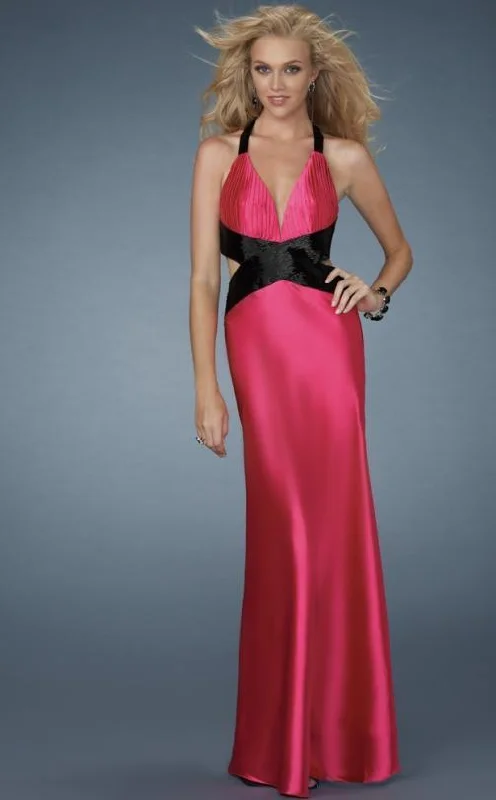 Formal Dress Rental ServicesLa Femme Gigi - 14660 Deep V-Neck Halter Gown with Crisscross Back