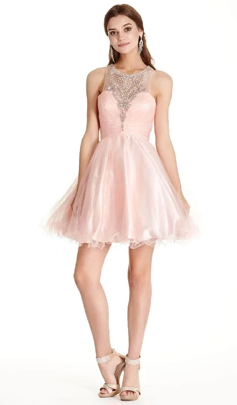 ball gown party dressesTrevi Collection - Short Illusion Halter Homecoming Dress S1872 - 1 pc Blush In Size XS Available