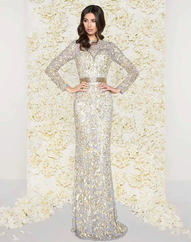 Formal Dress for ConcertsMac Duggal - Sequined Mesh Lace Gown 4316D - 1 pc Platinum/Gold in Size 10 Available