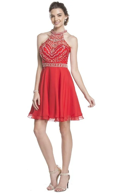 bodycon party dressesTrevi Collection - Embellished Sheer Halter A-line Homecoming Dress