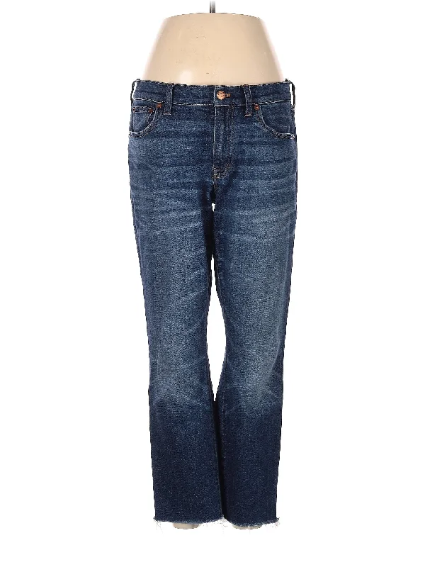 women's stone-washed denim jeansMid-Rise Bootleg Jeans in Medium Wash