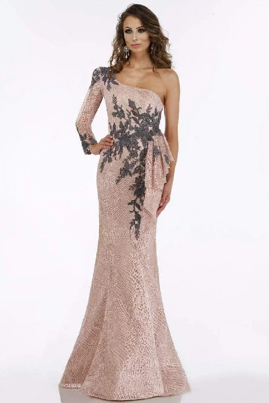 Formal Dress for WeddingsFeriani Couture - Long Sleeve Beaded Applique Asymmetrical Gown 18908