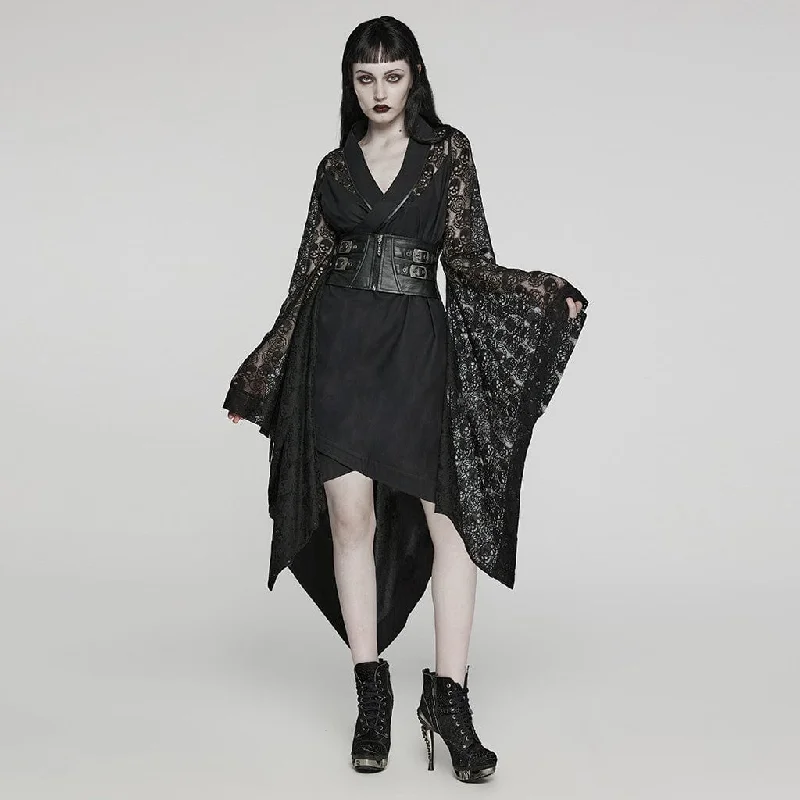 Fitted Long Sleeves DressWomen's Punk Lace Buckle Irregular Long Sleeved Dress