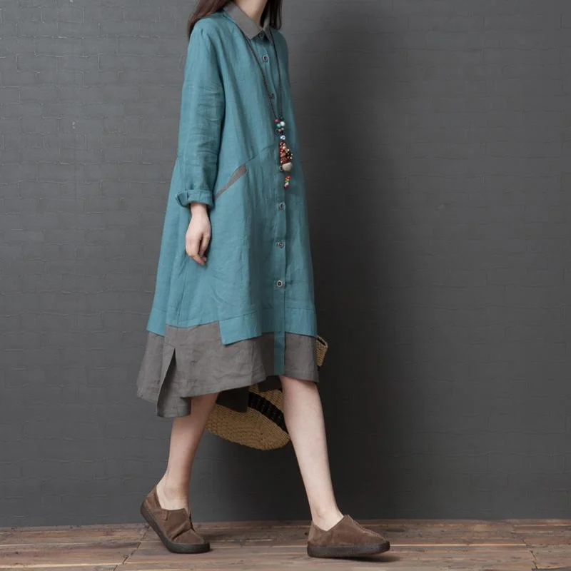 Formal Long Sleeves Bodycon Midi DressWomen Autumn Loose Linen Long Sleeve Dress