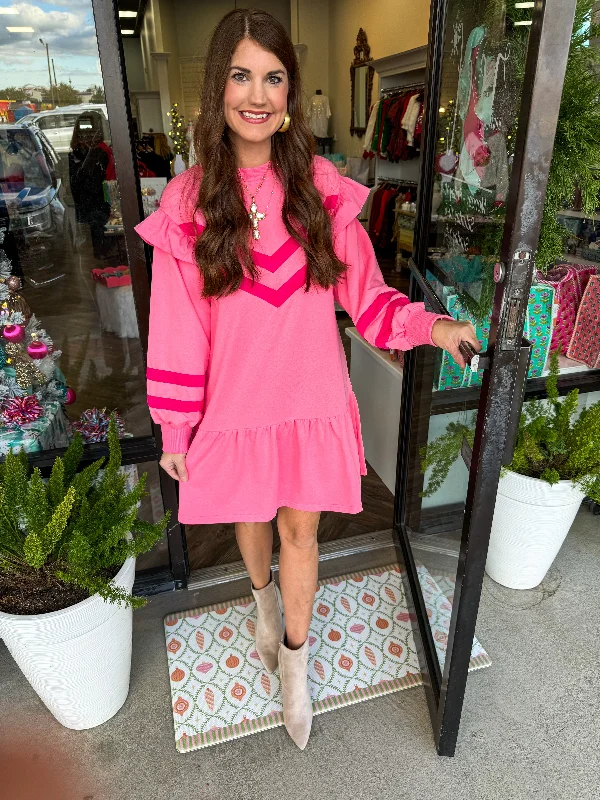 Fabulous Long Sleeves Party DressStripe Long Sleeve Knit Dress: Pink