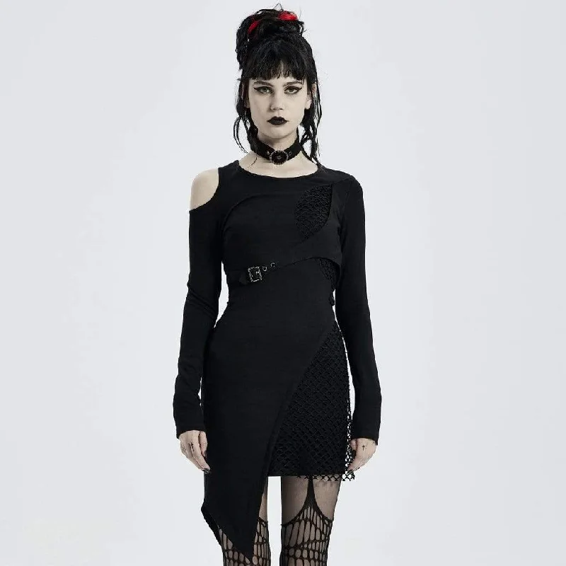 Full-Length Long Sleeves Mermaid DressWomen's Punk Cutout Shoulder Irregular Long Sleeved Shirt Dresses with Choker