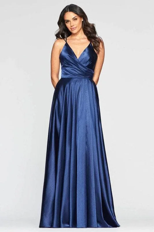 Formal Dress for Vintage Car ShowsFaviana - S10429 Pleated Sleeveless V-neck Satin Gown