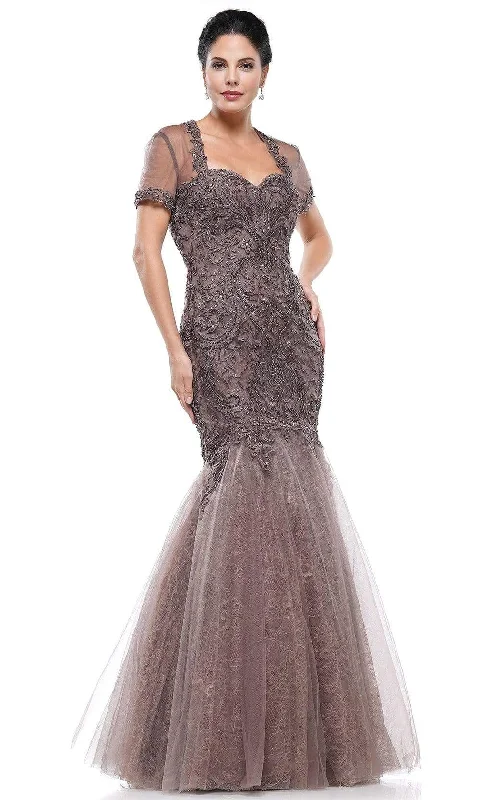 Formal Dress for Winter Formal EventsMarsoni by Colors - M259 Metallic Embroidered Sweetheart Trumpet Gown - 1 pc Taupe In Size 12 Available