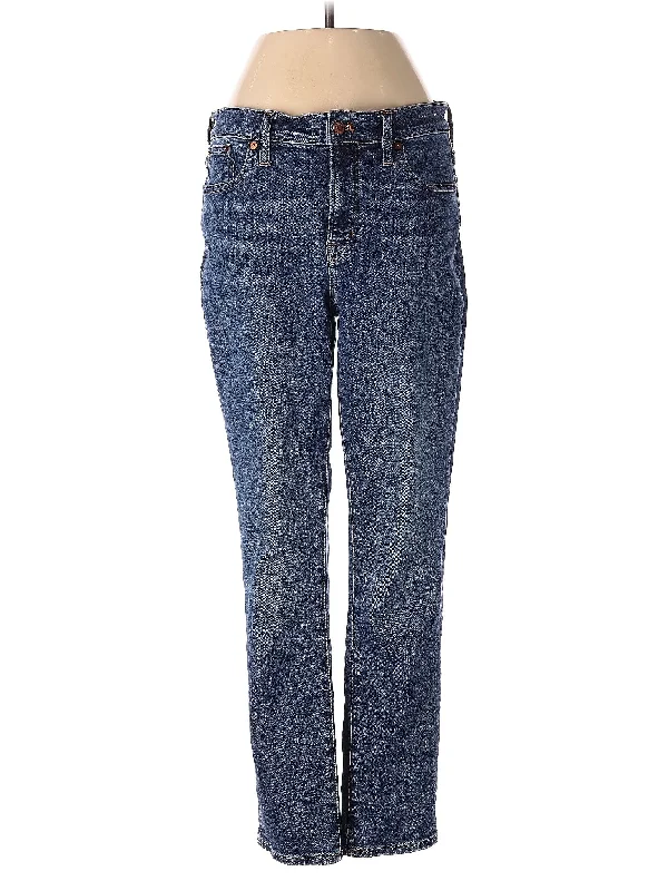 women's blue denim jeansHigh-Rise Straight-leg Jeans in Medium Wash