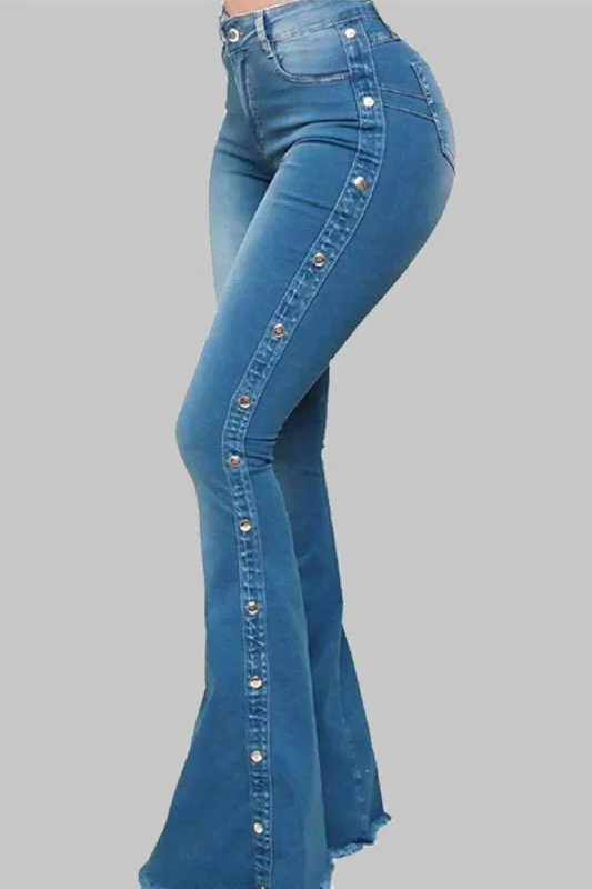 women's denim jeans for a relaxed lookButton Detail Flare Jeans