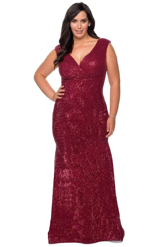 Formal Dress for Summer WeddingsLa Femme - Sequined Faux Wrap Gown 28962SC