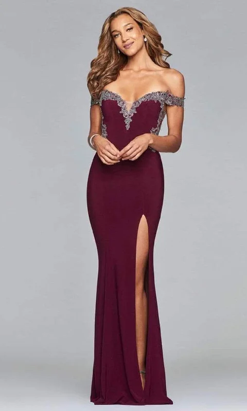 Formal Dress Shops in New YorkFaviana - Off-Shoulder Jersey Sheath Long Gown s10001