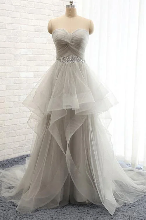 budget-friendly wedding dressesSweetheart Strapless Long Tulle A Line Wedding Dress with Beading OK562