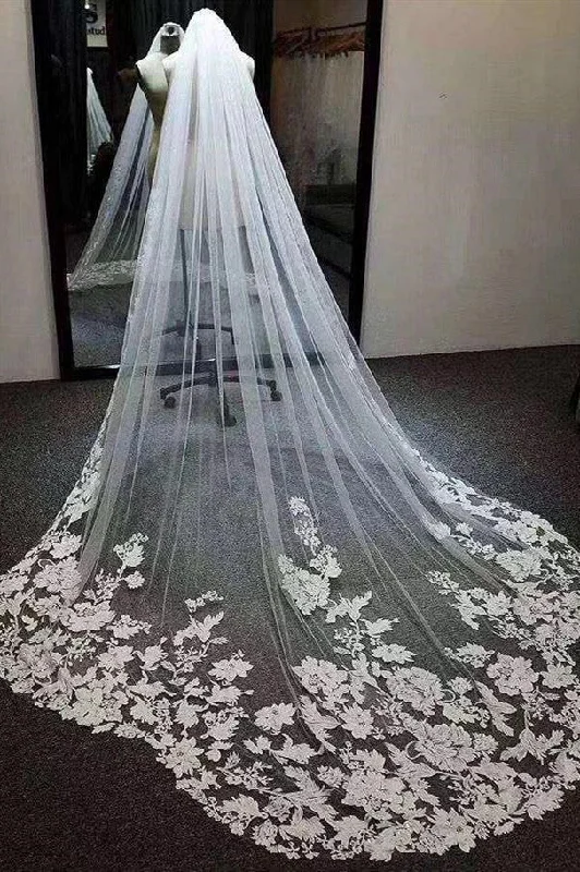 custom-fitted wedding dressesNew Arrival Elegant One Layer 2M Tulle Wedding Veils Lace Appliques Edge OV91