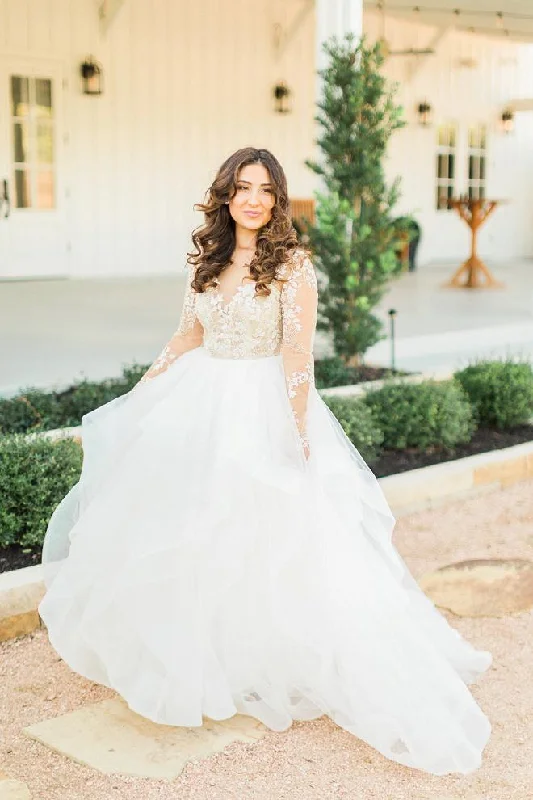 princess wedding dressesStunning Plus Size Wedding Dress with Lace Applique and Long Sleeves OKU77