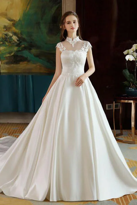 wedding dress preservationIvory High Neck Ball Gown Lace Applique Cheap Wedding Dress OK801