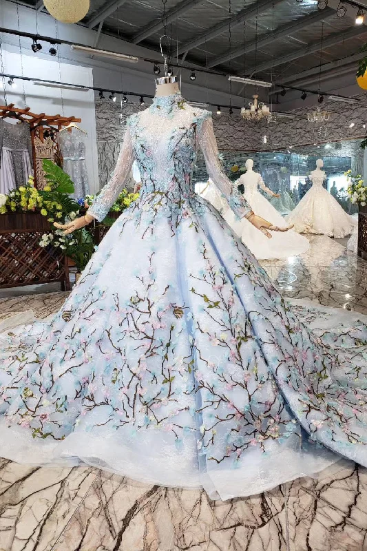 vintage-inspired wedding dressesStunning Light Blue Ball Gown Wedding Dress, Quinceanera Dresses OKJ98