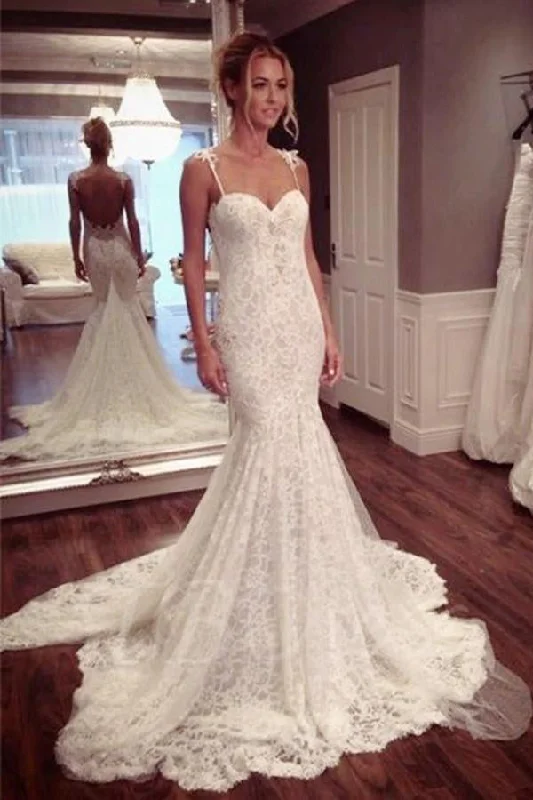 glamorous bohemian wedding dressesSexy Long Strap Sweetheart Backless Mermaid Lace Wedding Dress OK541