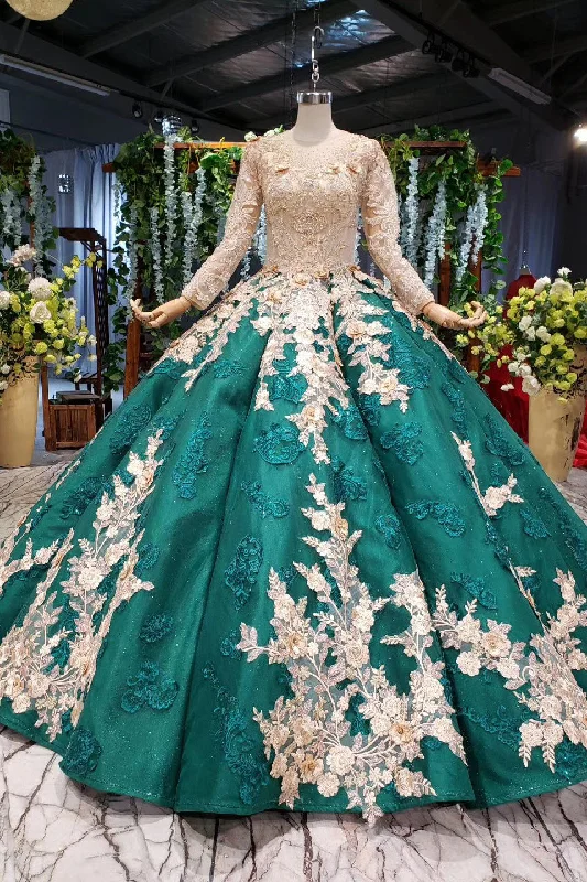 cap sleeve wedding dressesLong Sleeve Ball Gown Wedding Dress Appliques Beading Quinceanera Dress OKR12