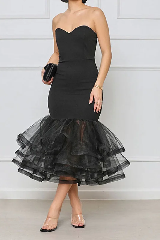 work-appropriate midi dressesSolid Color Pretty Tiered Ruffle Fishtail Midi Dress