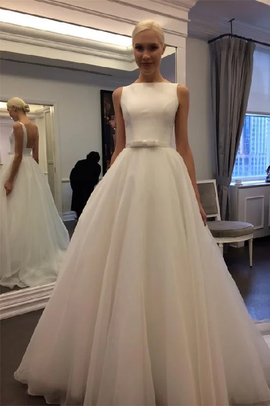 long sleeve wedding dressesCharming Backless Sleeveless A-line Ivory Tulle Wedding Dresses OK574