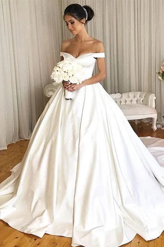 pre-owned wedding dressesCharming Simple Style Satin Ball Gown Wedding Dress Modest Bridal Dress OKD98