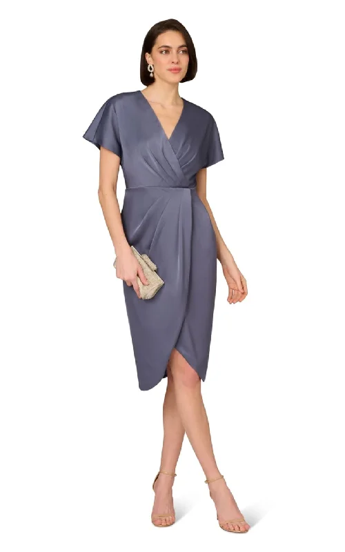 women's fair-trade dressesAidan Maddox- Cap Sleeve V-neck Crepe Satin Gathered Dress