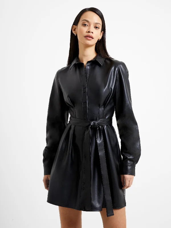 women's empire-line dressesCrolenda PU Belted Shirt Dress