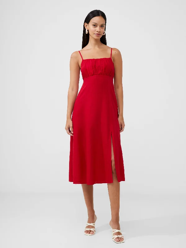 women's midi dressesLinen Blend Strappy Dress