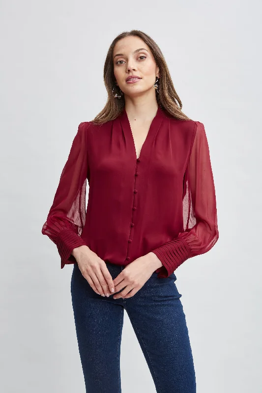 women's tops for those who refuse to compromise on styleSilk Blouson Button Shirt