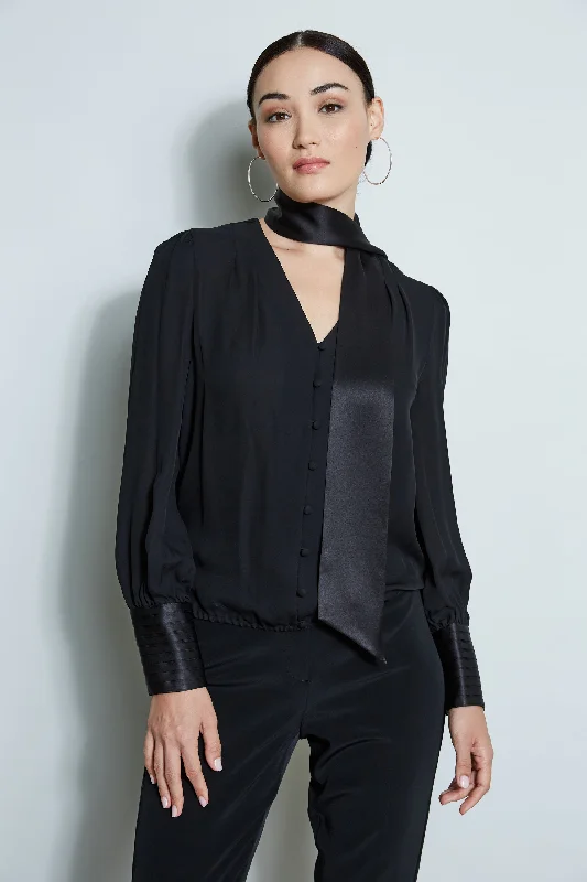 elegant women's topsBlouson Satin Tie Shirt