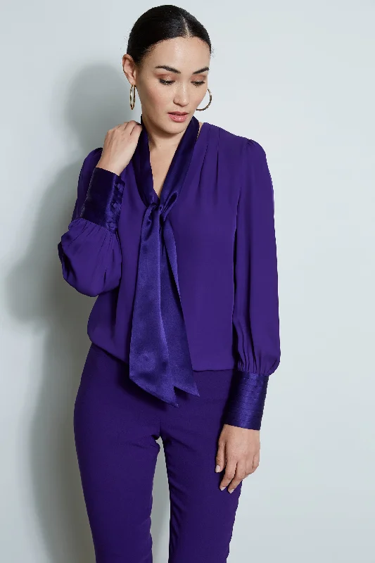 trendy women's topsBlouson Satin Tie Shirt