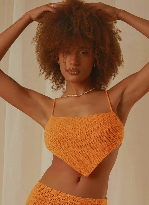 trendy women's topsCancun Crochet Halter Top - Tangerine