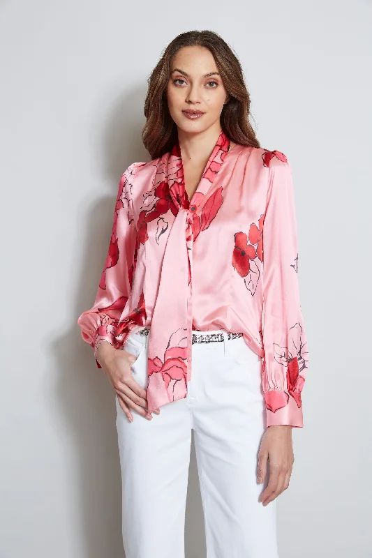 women's tops for minimalist aestheticsChelsea Floral Tie Neck Shirt