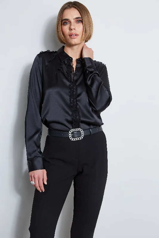 women's tops with geometric patternsChiffon Ruffle Silk Satin Shirt