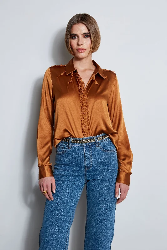 cropped women's topsChiffon Ruffle Silk Satin Shirt