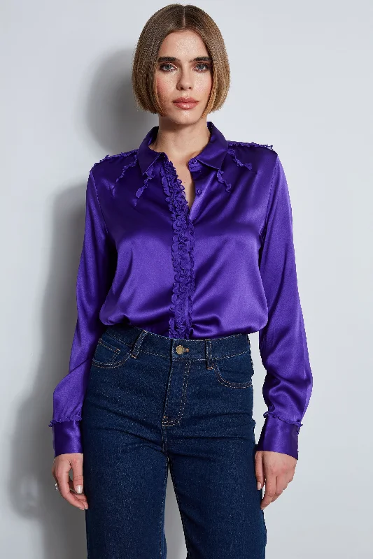 affordable women's topsChiffon Ruffle Silk Satin Shirt