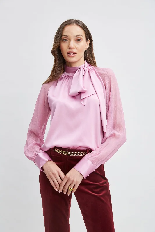 women's tops for those who appreciate subtle and muted tonesSilk Chiffon Sleeve Tie Shirt