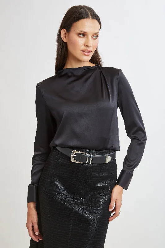 women's tops with unique designsSilk Satin Draped Neck Shirt