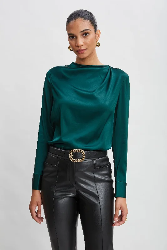 women's tops for those who want to show off their figure in a flattering waySilk Satin Draped Neck Shirt